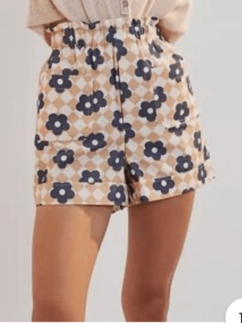 Maeve Brown Check Floral Elastic-Waist Shorts